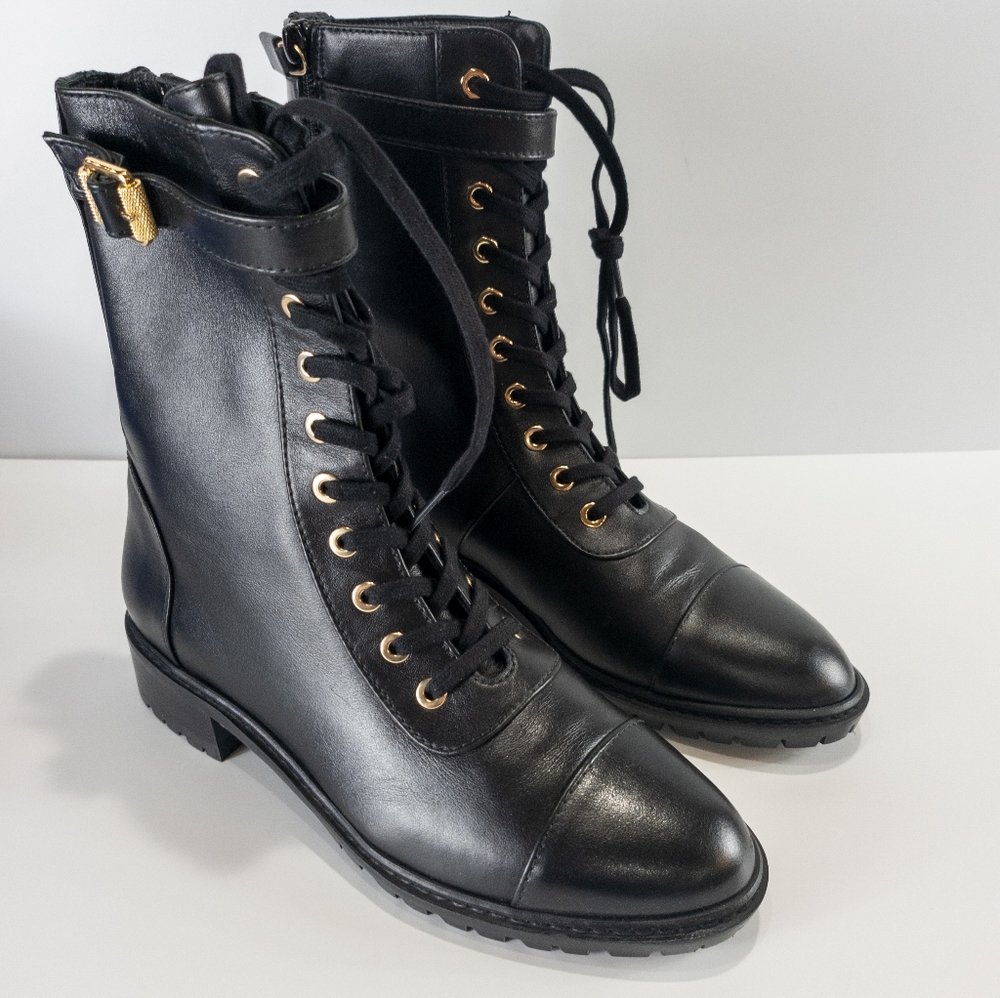 Stuart Weitzman Thalia Combat Boots Black -7 - Picture 2 of 5